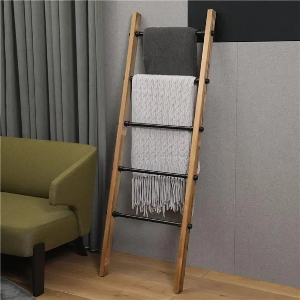 Rustic Burnt Wood Throw Quilt Blanket Ladder Farmhouse Style